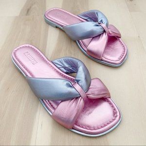 SCHUTZ Fairy Metallic Leather Flat Sandals Slides in Pink Blue Size 8.5